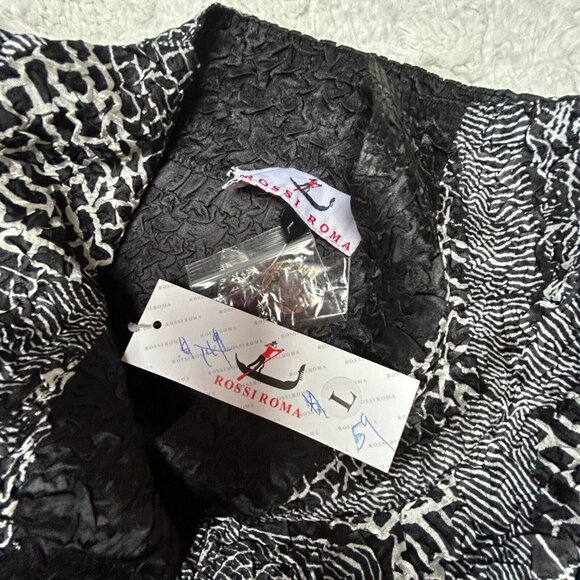 New Rossi Roma Womens Large Black White Crinkle Shirt Dress Jacket Button-Front - Picture 5 of 11